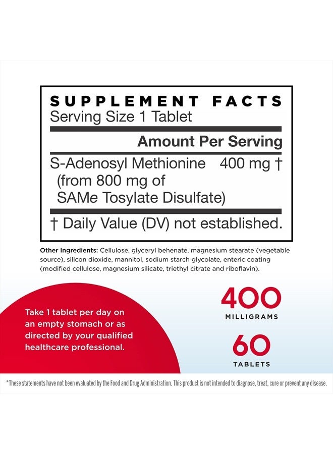 jarrow formulas SAMe 400 mg Extra Strength - Naturally Derived SAMe Supplements - Dietary Supplement - 60 Tablets - SAMe Supplement Supports Joint Health & Liver Function - Vegan - Image 2