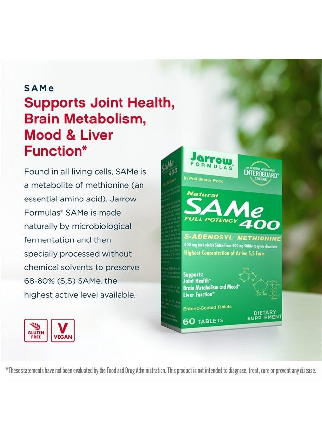 jarrow formulas SAMe 400 mg Extra Strength - Naturally Derived SAMe Supplements - Dietary Supplement - 60 Tablets - SAMe Supplement Supports Joint Health & Liver Function - Vegan - Image 3