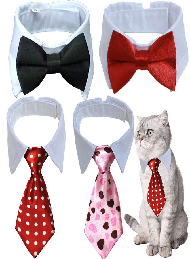 يوسبيبي طقم مكون من 4 قطع من ربطات العنق الرسمية القابلة للتعديل للحيوانات الأليفة (أحمر/قلب) للكلاب والقطط والكلاب الصغيرة، إكسسوارات تزيين الجراء - Image 1