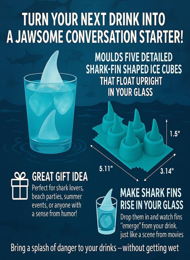 مودرن هوم قالب مكعبات ثلج على شكل زعنفة قرش - قالب سيليكون لخمس مكعبات ثلج على شكل زعنفة قرش - هدية مميزة ومرحة للمشروبات والكوكتيلات والحفلات - خالٍ من مادة BPA، آمن للاستخدام مع الطعام - Image 3