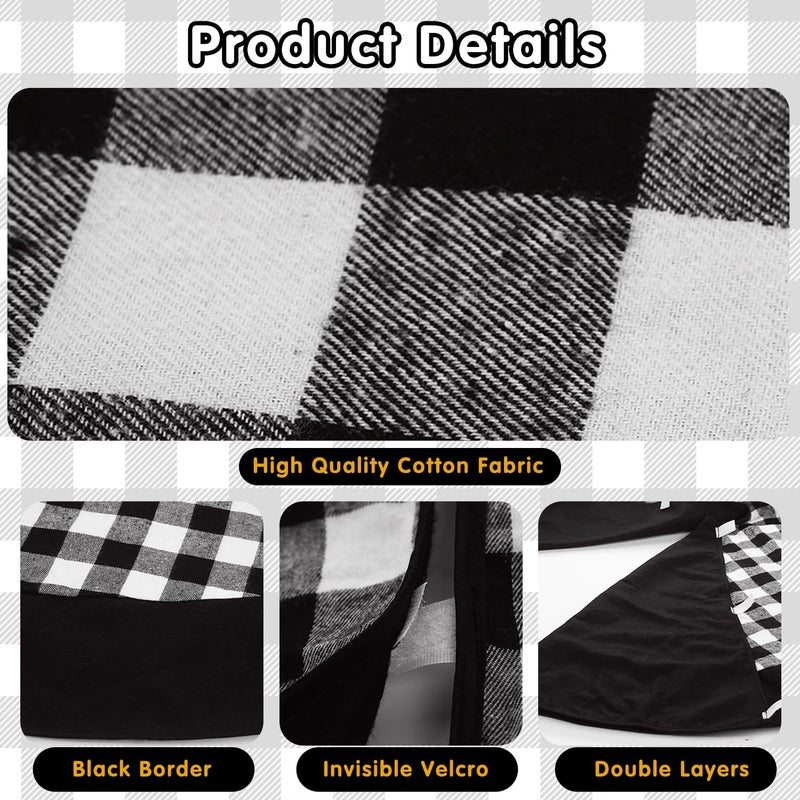 Medoore Black and White Buffalo Plaid Check Christmas Tree Skirt 48 inches, Country Xmas Tree Decorations Tree Skirts Double Layers Holiday Ornaments - Image 3