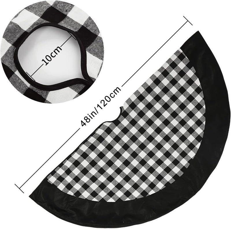 Medoore Black and White Buffalo Plaid Check Christmas Tree Skirt 48 inches, Country Xmas Tree Decorations Tree Skirts Double Layers Holiday Ornaments - Image 2