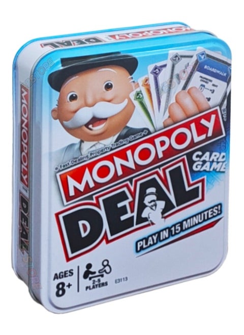Monopoly Deal Family Card Game In Sturdy Storage Tin, Fast Dealing Property Trading Game for Ages 8 and Up and 2-5 Players (110 Cards and Game Rules)