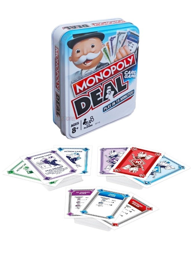 Monopoly Deal Family Card Game In Sturdy Storage Tin, Fast Dealing Property Trading Game for Ages 8 and Up and 2-5 Players (110 Cards and Game Rules)