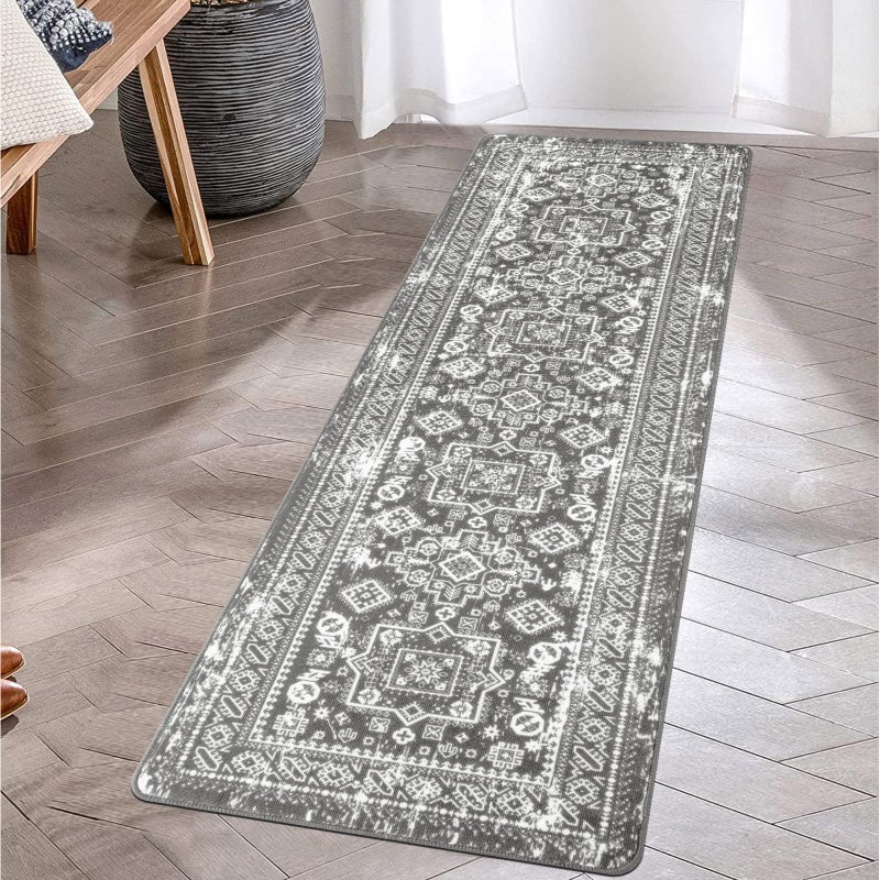 PAUWER Pauwer Hallway Runner Rug 2x6 Washable Rug Runner Non Slip Hallway Rug Floor Carpet Runner for Hallway Vintage Distressed Area Rug Runner for Bedroom Kitchen Laundry Room Grey 
