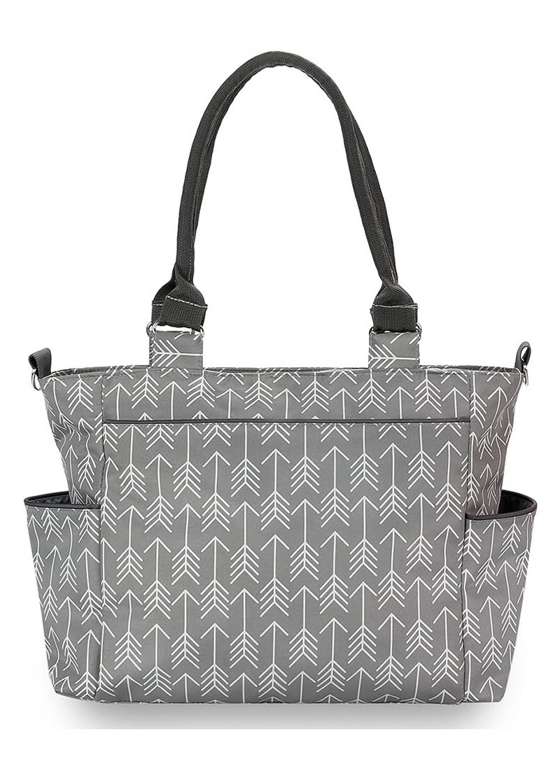 Diaper Bag Set Of 6 With Stroller Hooks And Nappy Changing Mat, Nappy Baby Bag, Travel Beach Shopping Baby Bag, Multifunctional Mummy Bag, Cosmetic, Wet Dry Pouch, Grey - Image 3
