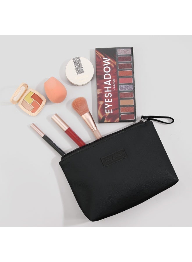 MAANGE Makeup Bag, Travel Makeup Bag, Waterproof and Portable Flat Makeup Bag, Professional Cosmetic Organizer (Black) - Image 3