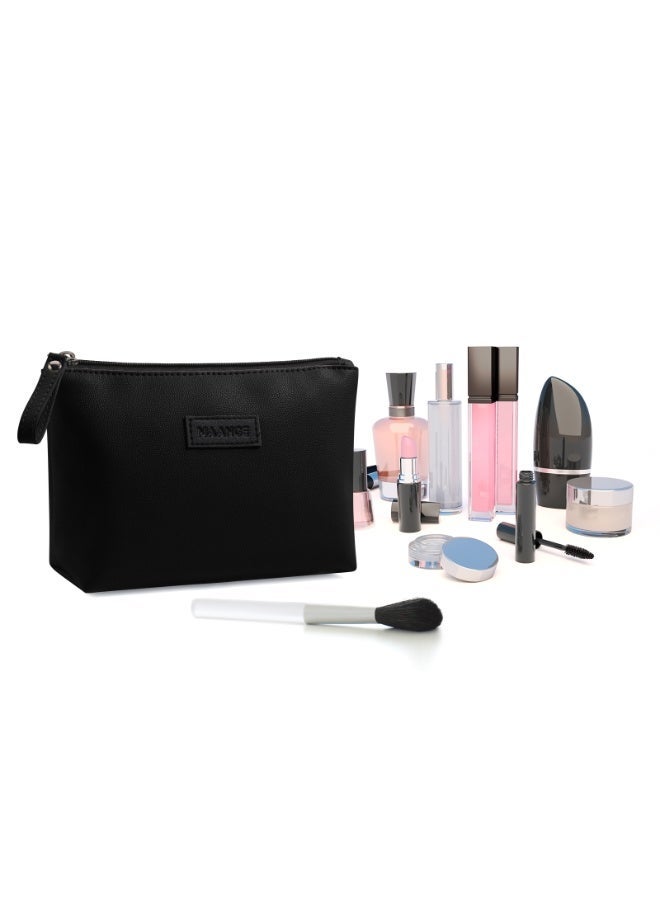 MAANGE Makeup Bag, Travel Makeup Bag, Waterproof and Portable Flat Makeup Bag, Professional Cosmetic Organizer (Black) - Image 1