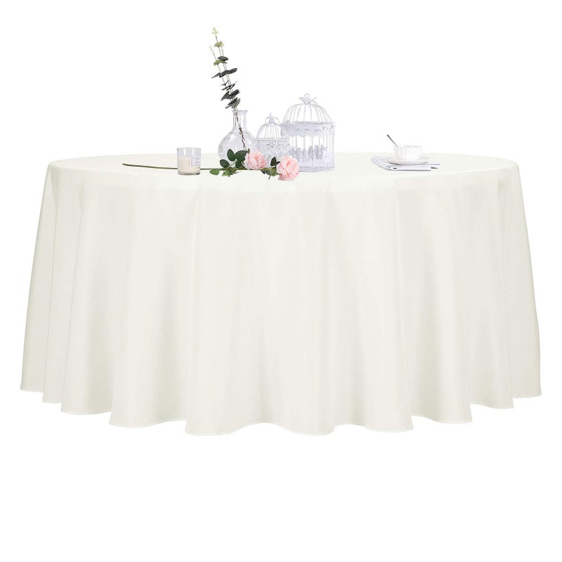 Ascoza 2pack 132 Inch Ivory Round Tablecloth in Polyester Fabric for WeddingBanquetRestaurantParties