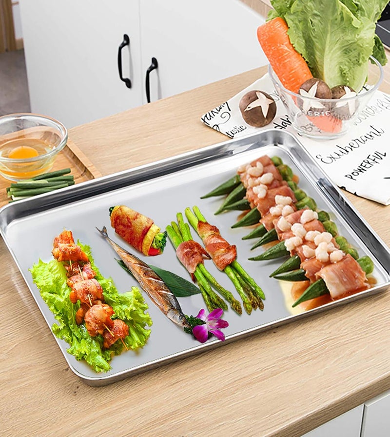 P&P CHEF صينية خبز بحجم 19.6 بوصة مع مجموعة رف، صينية بسكويت من الفولاذ المقاوم للصدأ مع رف تبريد للاستخدام في الفرن، للطهي والشواء، غير سامة وآمنة في غسالة الصحون، قوية التحمل - Image 5