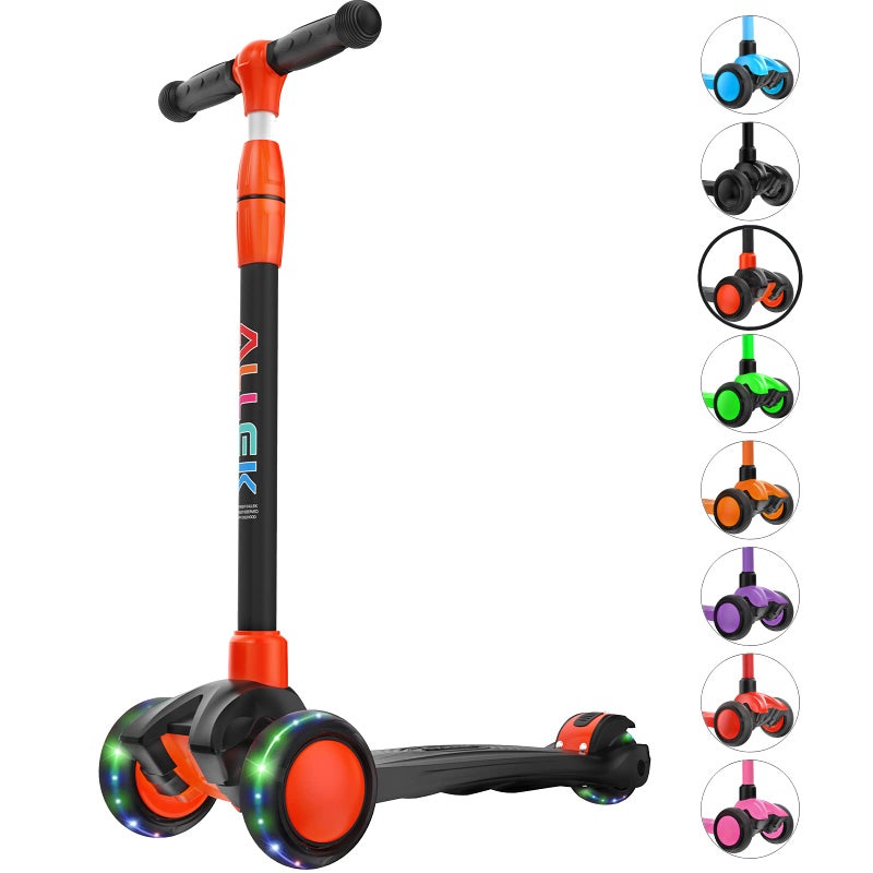 Allek Kick Scooter B03 Lean N Glide 3Wheeled Push Scooter with Extra Wide PU LightUp Wheels Any Height Adjustable Handlebar and Strong Thick Deck for Children from 312yrs BlackRed