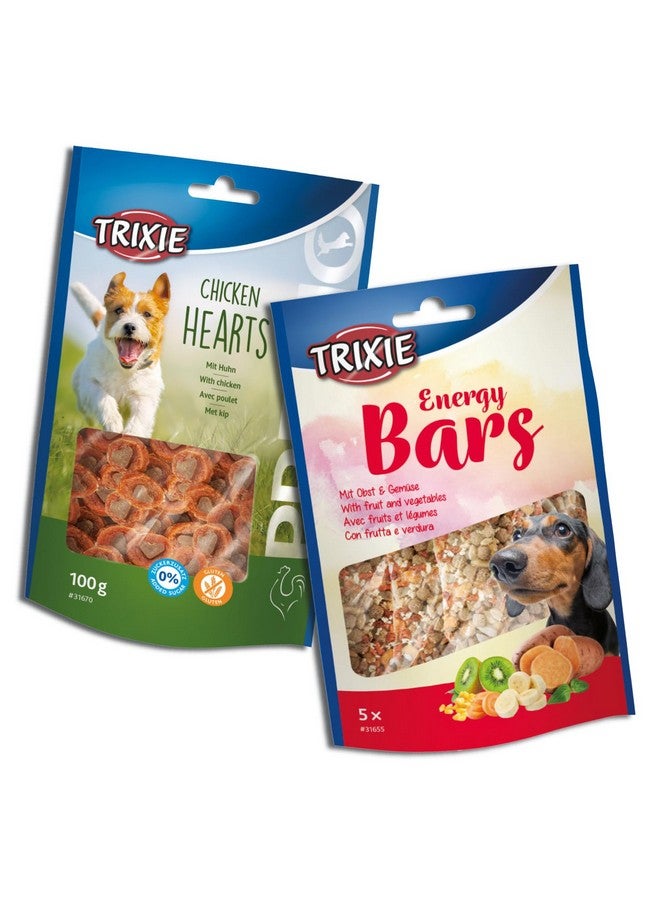 تريكسي مجموعة مكافآت الكلاب الفاخرة: قلوب الدجاج، 100 جرام وأشرطة الطاقة مع الفواكه والخضروات 100 جرام - وجبات خفيفة غنية بالبروتين للتدريب لجميع سلالات الكلاب - Image 1