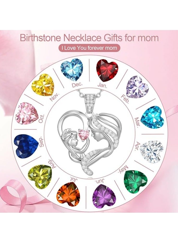 Zifeel Mother and Child Love Heart Pendant Necklace, Mothers Day Gift,  925 Sterling Silver Birthstone Necklace for Women, Mothers Day Valentines, Anniversary, Birthday,  Jewelry Gifts for Mom, Women, Wife Grandma... - Image 3