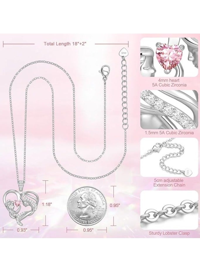 Zifeel Mother and Child Love Heart Pendant Necklace, Mothers Day Gift,  925 Sterling Silver Birthstone Necklace for Women, Mothers Day Valentines, Anniversary, Birthday,  Jewelry Gifts for Mom, Women, Wife Grandma... - Image 5