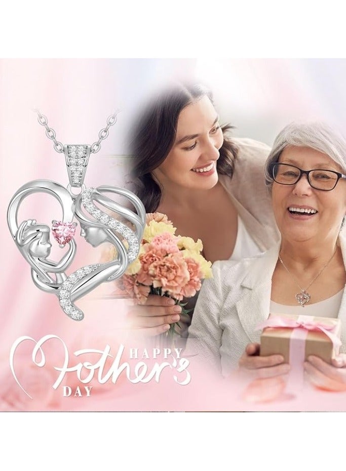 Zifeel Mother and Child Love Heart Pendant Necklace, Mothers Day Gift,  925 Sterling Silver Birthstone Necklace for Women, Mothers Day Valentines, Anniversary, Birthday,  Jewelry Gifts for Mom, Women, Wife Grandma... - Image 4