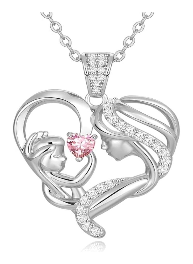 Zifeel Mother and Child Love Heart Pendant Necklace, Mothers Day Gift,  925 Sterling Silver Birthstone Necklace for Women, Mothers Day Valentines, Anniversary, Birthday,  Jewelry Gifts for Mom, Women, Wife Grandma... - Image 1