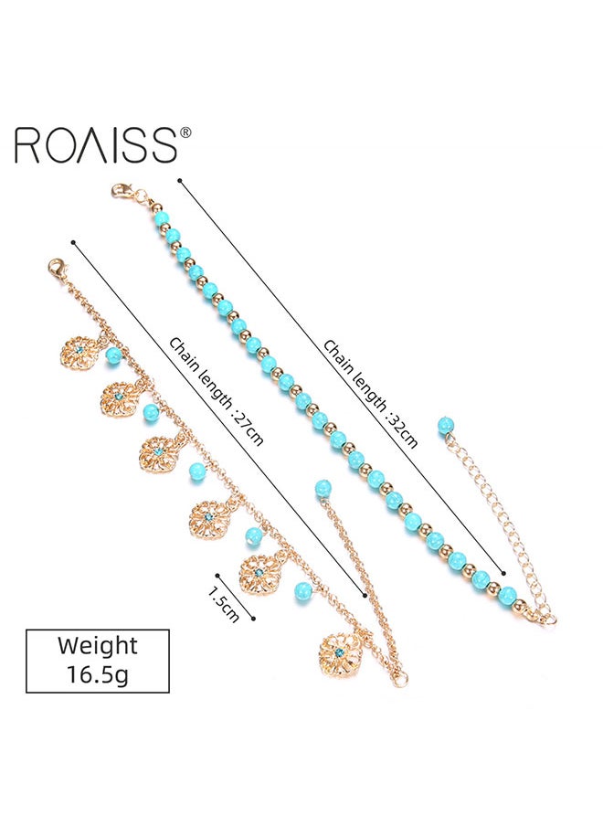 Women's Fashion Anklet Double Layer Tassel Bohemian Style Anklet Beads Metal Combination Anklet Bracelet