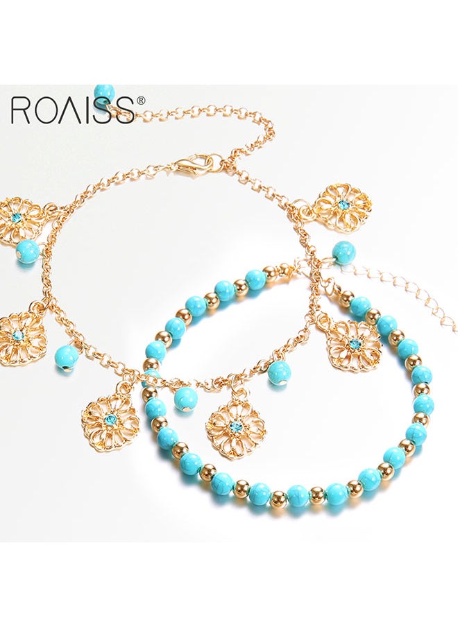 Women's Fashion Anklet Double Layer Tassel Bohemian Style Anklet Beads Metal Combination Anklet Bracelet