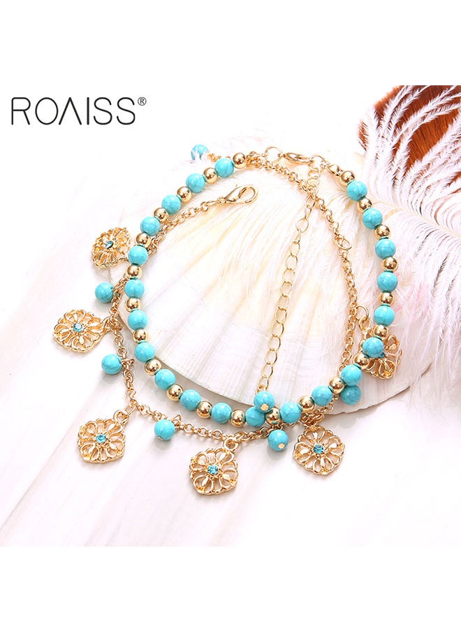 Women's Fashion Anklet Double Layer Tassel Bohemian Style Anklet Beads Metal Combination Anklet Bracelet