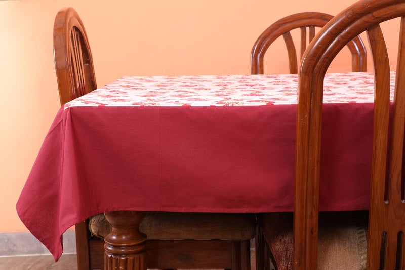 Dekor World Floral Printed Maroon Table Cover with Place Mat (Pack of 7) - Image 2