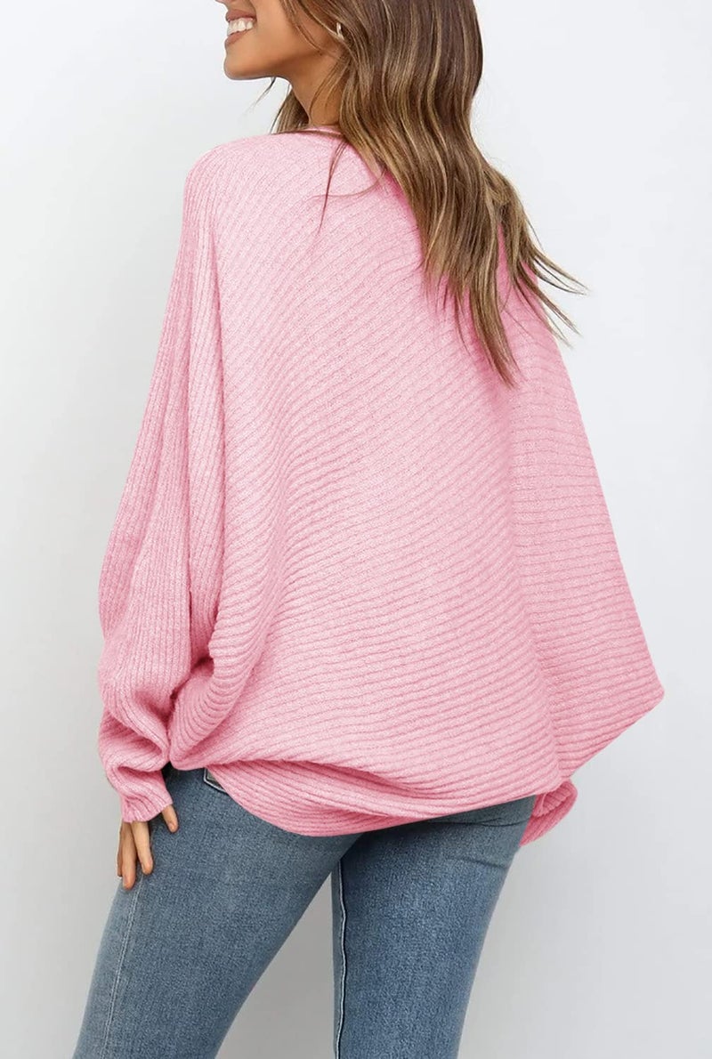 Mafulus Women's Oversized Crewneck Sweater Batwing Puff Long Sleeve Cable Slouchy Pullover Jumper Tops - Image 3