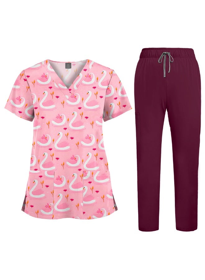 NIBEMINENT Floral Print Nursing Scrubs Tops Hospital Scrubs Uniforms Short Sleeve Hospital Uniforms Women Nursing Scrubs - Image 1