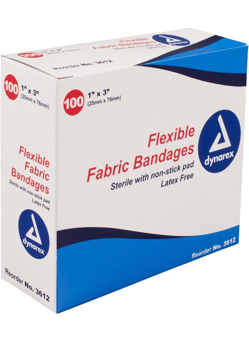 Dynarex Dynarex Adhesive Fabric Bandage, 1 Inches X 3 Inches Sterile, 100 Count (1 Box) 