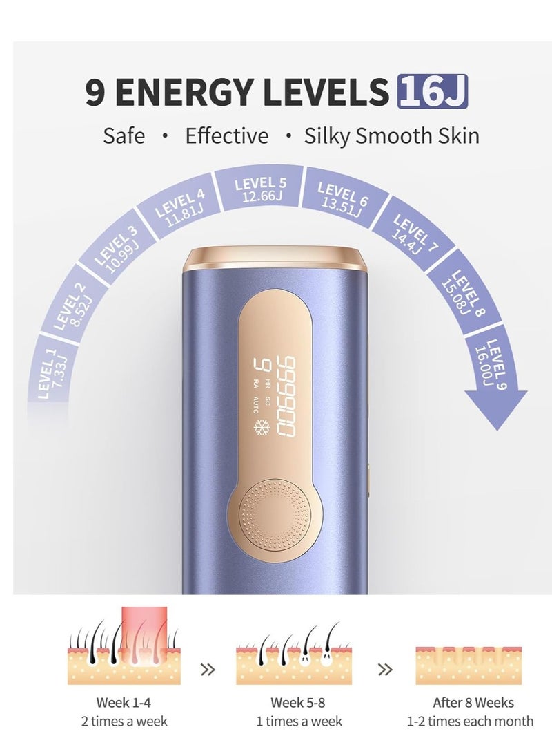 چويي أجهزة إزالة الشعر بالليزر مع نظام تبريد، جهاز إزالة الشعر الدائم 3 في 1 في المنزل بـ 9 مس - Image 5