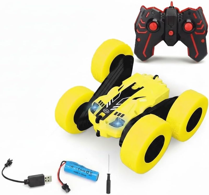 Double-Sided Tumbling Stunt Remote Control Car - 360° Flip Rollover RC Vehicle for Kids Ages 6+ (Yellow)