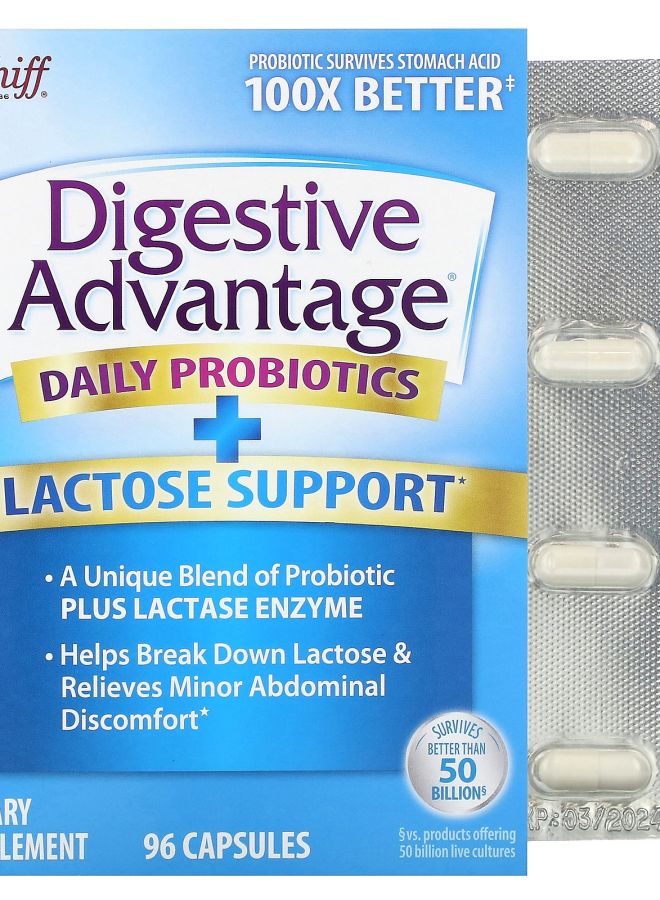 Digestive Advantage Daily Probiotics + Lactose Support 96 Capsules
