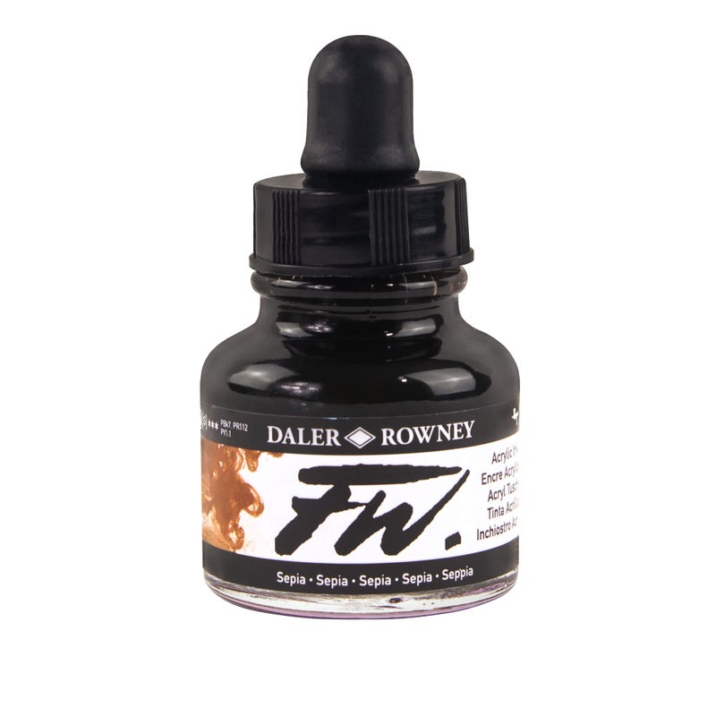 Daler Rowney DalerRowney FW Acrylic Ink Bottle Sepia  Versatile Acrylic Drawing Ink for Artists and Students  Permanent Calligraphy Ink  Archival Ink for Illustrating and More