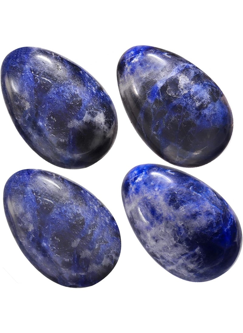 TUMBEELLUWA TUMBEELLUWA 4pcs Reiki Crystal Stone Eggs Kit Polished Natural Palm Pocket Stones for Stress Removing, Sodalite 