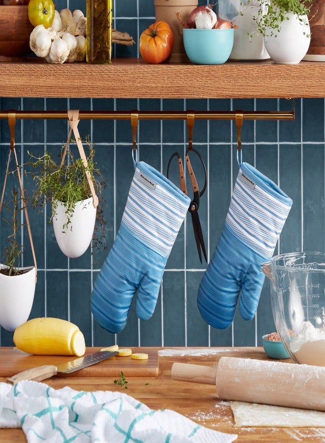KitchenAid Albany Oven Mitt 2-Pack Set, Blue Velvet, 7"x13" - Image 2