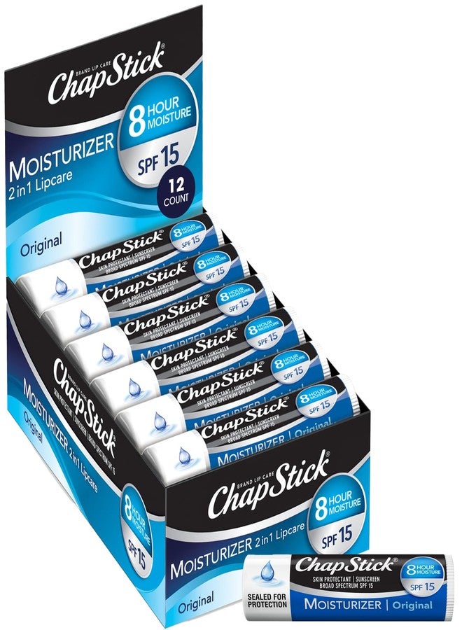 ChapStick Moisturizer 2-in-1 Lipcare SPF 15, Original, 12-Pack – 8-Hour Sunscreen Lip Balm with Aloe Vera and Vitamin E, 0.15 Oz Ea - Image 1