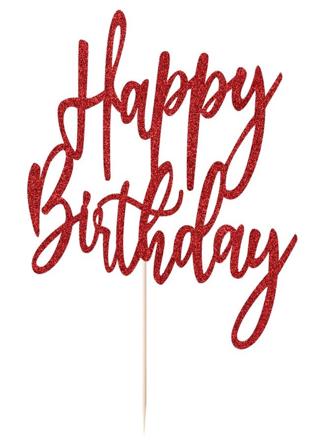 LVEUD Glitter Happy Birthday Cake Topper, Red, 1 Count, 8 Inches x 7 Inches, Glamorous Style, Suitable For Party Decoration, Birthday Occasion - Image 2