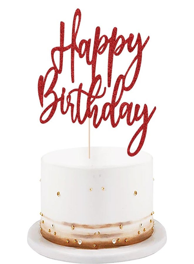 LVEUD Glitter Happy Birthday Cake Topper, Red, 1 Count, 8 Inches x 7 Inches, Glamorous Style, Suitable For Party Decoration, Birthday Occasion - Image 1