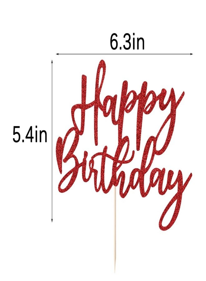 LVEUD Glitter Happy Birthday Cake Topper, Red, 1 Count, 8 Inches x 7 Inches, Glamorous Style, Suitable For Party Decoration, Birthday Occasion - Image 3