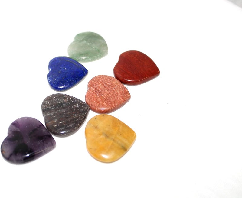 Jet International Jet Heart Shaped Chakra 7 Stones Sets Free Booklet Crystal Therapy Chakra Balancing Reiki Healing Energy Aura w/Pouch Spiritual Metaphysical Divine 