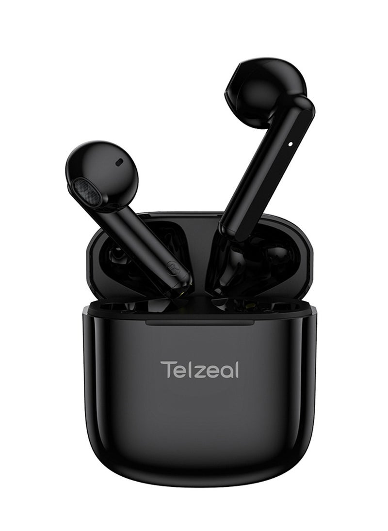 Telzeal - TS3 True Wireless Earphone Bluetooth 5.3 Dual Stereo Bass Touch Control, 21 Hours Playback Time and HD Calls Clear Voice IP54 Life Waterproof Black - Image 1