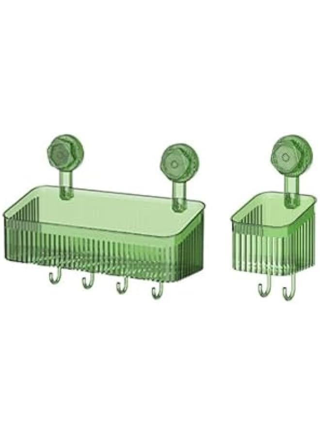 HOOKOR Shower Caddy, 2Pack No Drilling Bathroom Organizers and Storage Racks, Large Capacity Shower Organizer with Suction Cups, Removable Shower Shelves and Hooks for Kitchen, Wall Mounted,Green - Image 1