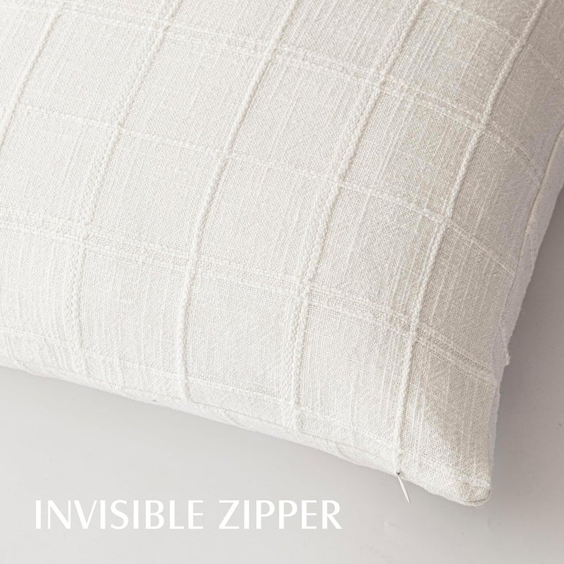 Foindtower Decorative Pillow Covers Made of Linen, Checked, Neutral Accent Pillowcases, Modern Farmhouse Style, Boho Home Decor, for Sofa, Chair, Couch, Bedroom, Living Room, Outdoor, Set of 2 - Image 3