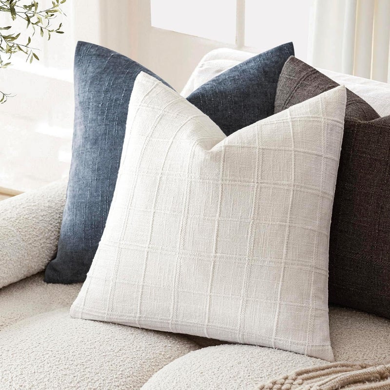 Foindtower Decorative Pillow Covers Made of Linen, Checked, Neutral Accent Pillowcases, Modern Farmhouse Style, Boho Home Decor, for Sofa, Chair, Couch, Bedroom, Living Room, Outdoor, Set of 2 - Image 5