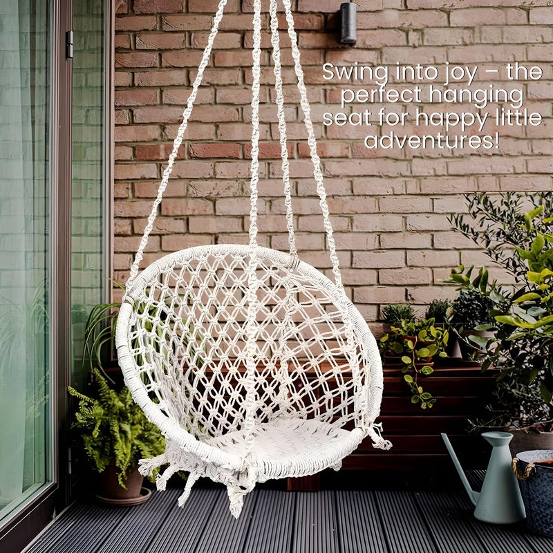 ORILEY Hanging Swing Chair Rope Hammock Cotton Jhula with Accessories Balcony Living Room Indoor Outdoor 120kg Capacity Suitable for Kids and Adults (Pack of 1, 20x20x65”, Off White) - Image 3
