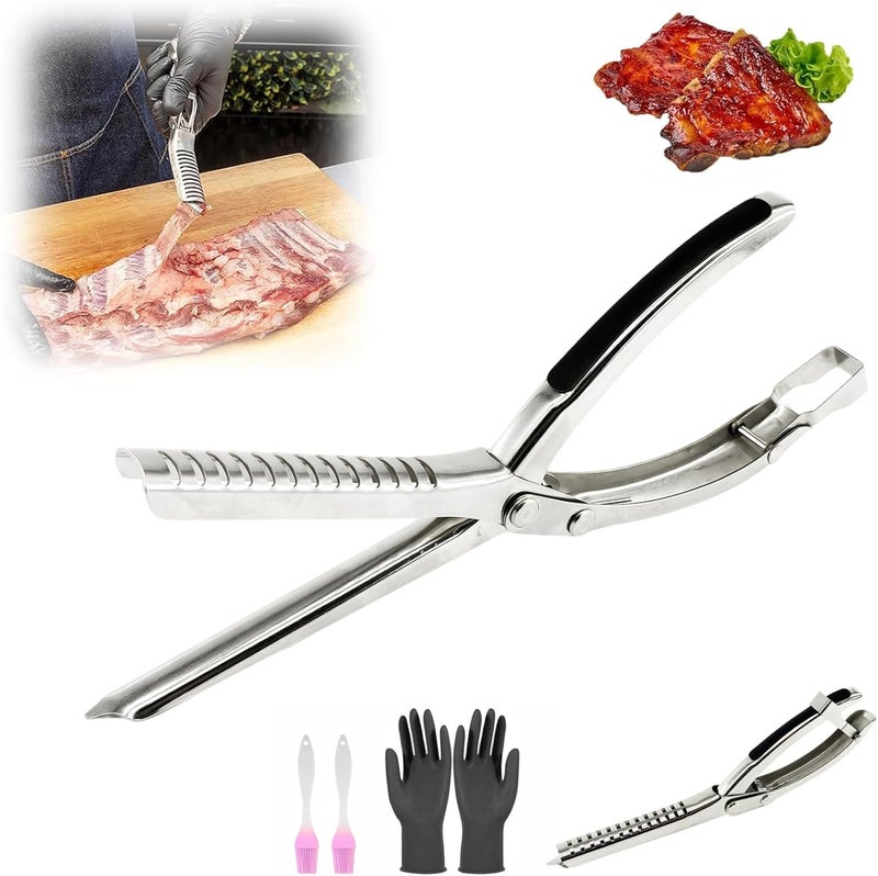 utvasro Rib Membrane Removal Tool,Stainless Steel Rib Prep Tool Membrane Remover,BBQ Rib Skinner with Arc Clamp & Non-Slip Grip for Easy Rib Prep,Dishwasher Safe & Easy Clean Kitchen Gadgets - Image 1