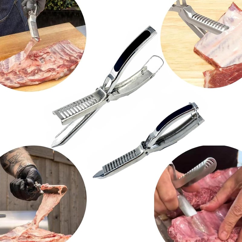 utvasro Rib Membrane Removal Tool,Stainless Steel Rib Prep Tool Membrane Remover,BBQ Rib Skinner with Arc Clamp & Non-Slip Grip for Easy Rib Prep,Dishwasher Safe & Easy Clean Kitchen Gadgets - Image 2