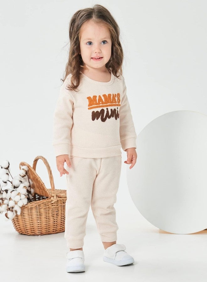 Mikrdoo 2T Girl Clothes Toddler 3T Baby Outfits Sweatshirt Top Pants Set Little Girl Clothes Fall Winter Clothing 2t-3t Apricot - Image 2