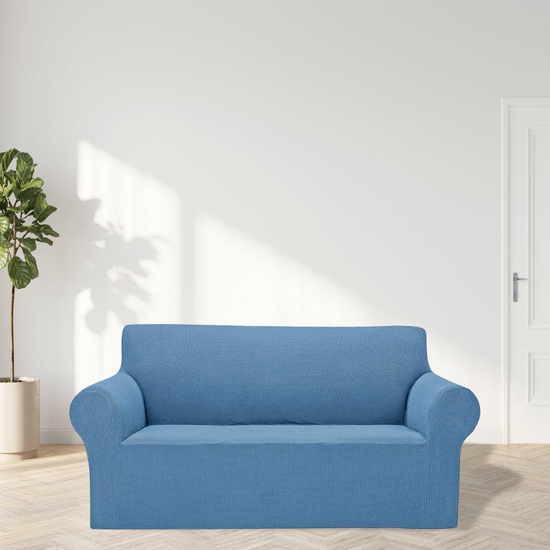 Cupuamon 2026 New Stretch Loveseat Sofa Slipcovers Couch Cover for 2 Cushion Furniture Protector Sofa Covers with Elastic Bottom Jacquard Fabric Small Checks for Pets, Kids - Riverside - Image 3