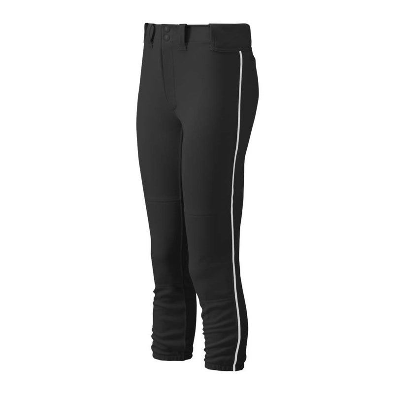 Mizuno Adult Women's Belted Piped Fastpitch Softball Pant, Black-White, Small - Image 1