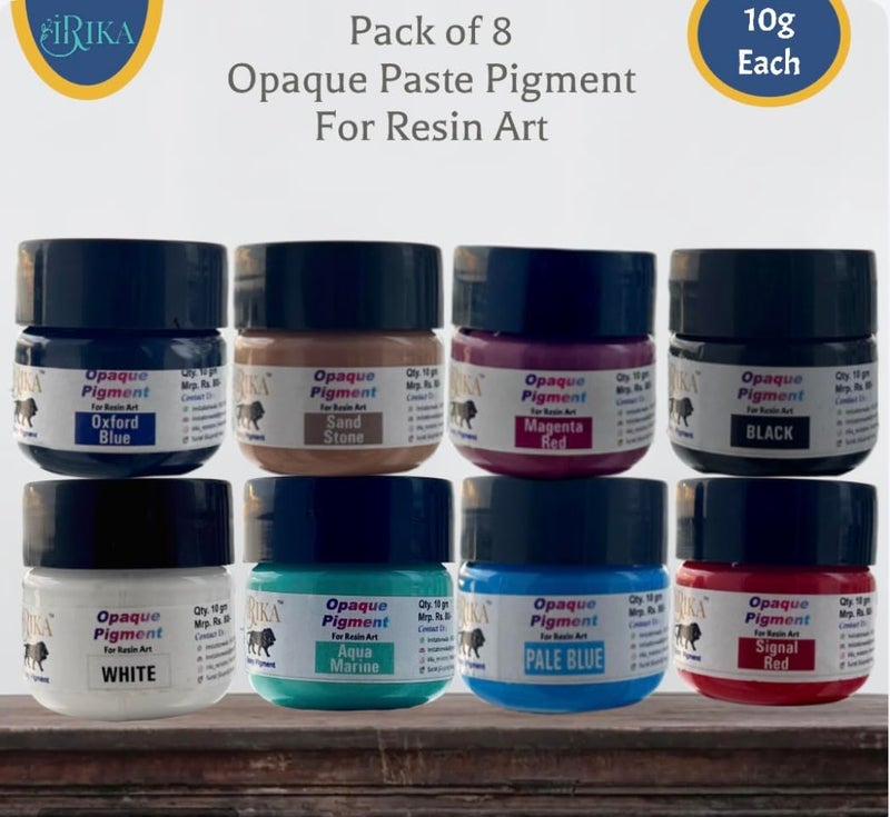 IRIKA Opaque Paste Pigment Mini Pack - 8 Colors (Magenta, White, Black, Signal Red, Aquamarin, Pale Blue, Oxford Blue) - 10g Each - Jar - Watercolour - Resin Art & Craft - Image 3