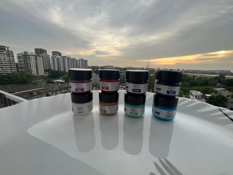 IRIKA Opaque Paste Pigment Mini Pack - 8 Colors (Magenta, White, Black, Signal Red, Aquamarin, Pale Blue, Oxford Blue) - 10g Each - Jar - Watercolour - Resin Art & Craft - Image 4